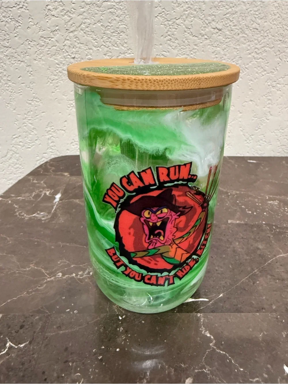 Rick and Morty Scary Terry 18 oz Wine Glass Glow in the Dark Cup Handmade
